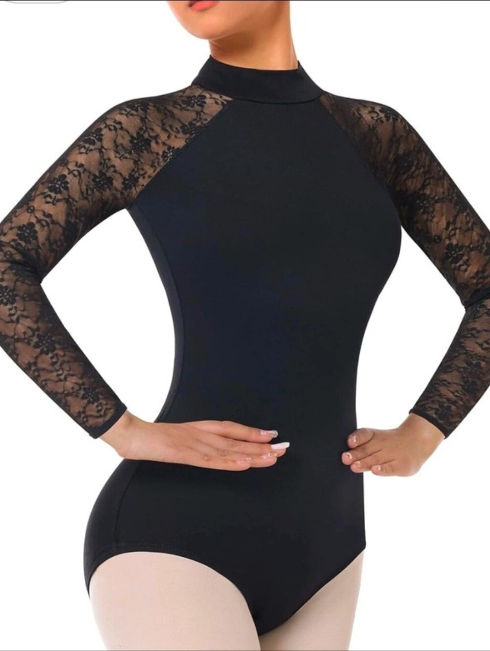 Women's Mock neck Long Lace Sleeve Leotard Size Medium